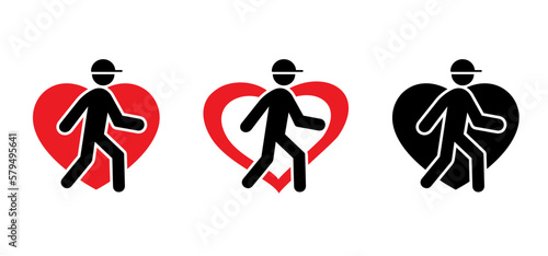 Cartoon healthy lifestyle concept with love, heart symbol. Stay Fit, get fit or stay cool. icon. Fitness, gym at home, workout house or training sport exercise. Walk or walking, simple exercises