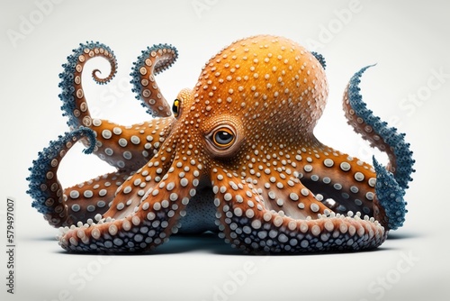 Isolated octopus, white background. Generative AI. © Bargais