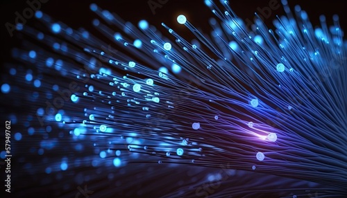 Glow of Speed: A Fiber Optic Cable Laces Through a Blue Cyberspace Background, Generative AI