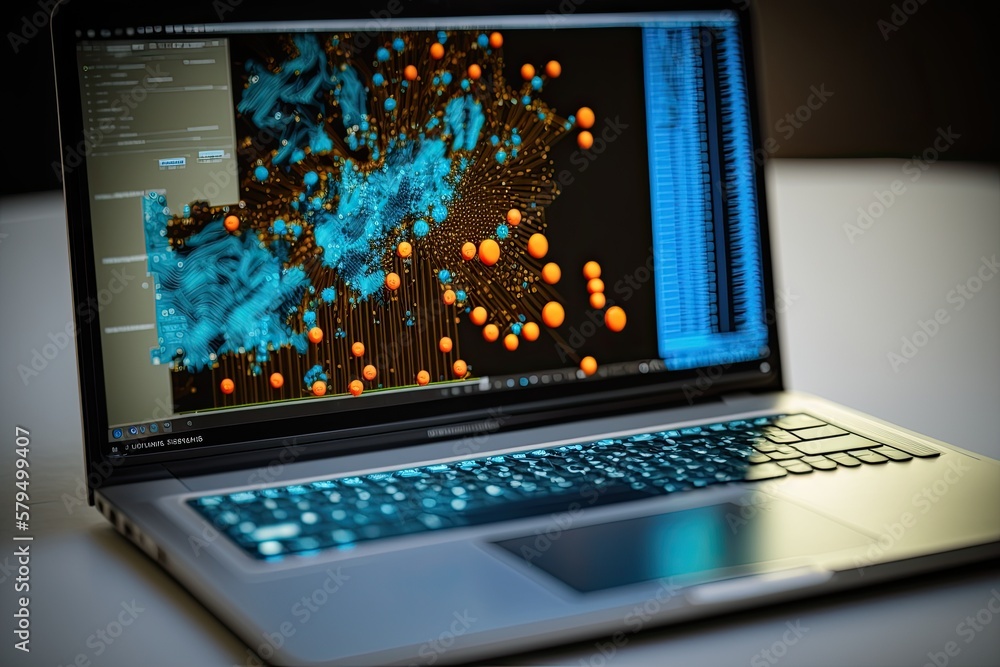 laptop with analytical data illustration on the screen, generative ai, concept image data mining laptop with analytical data illustration on the screen, generative ai, concept image data mining