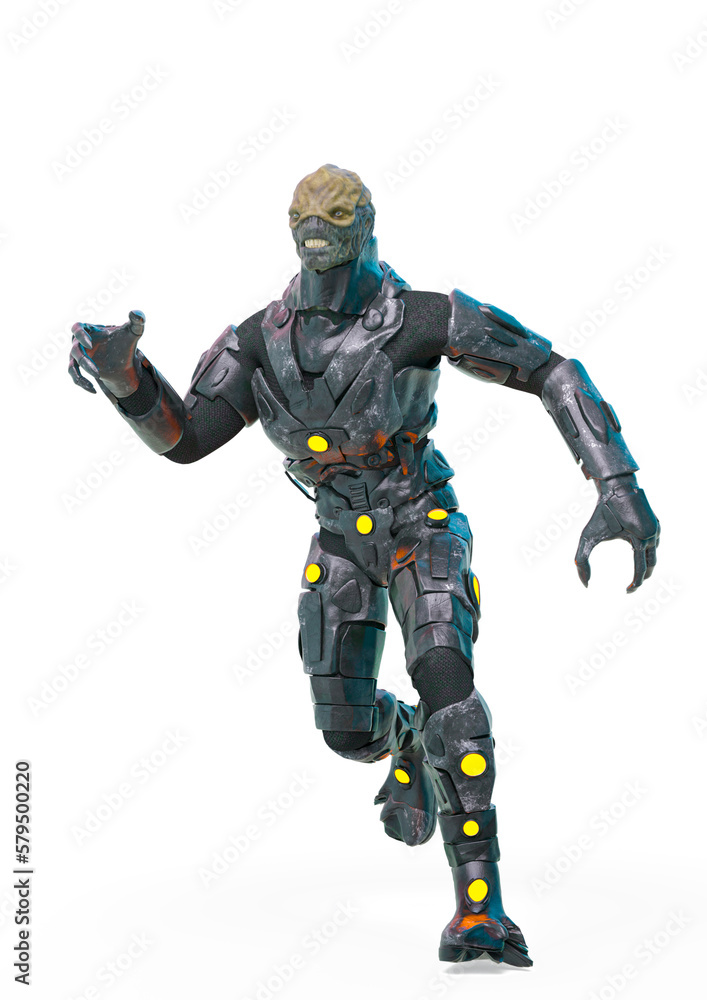 reptilian officer running in white background reptilian officer running in white background