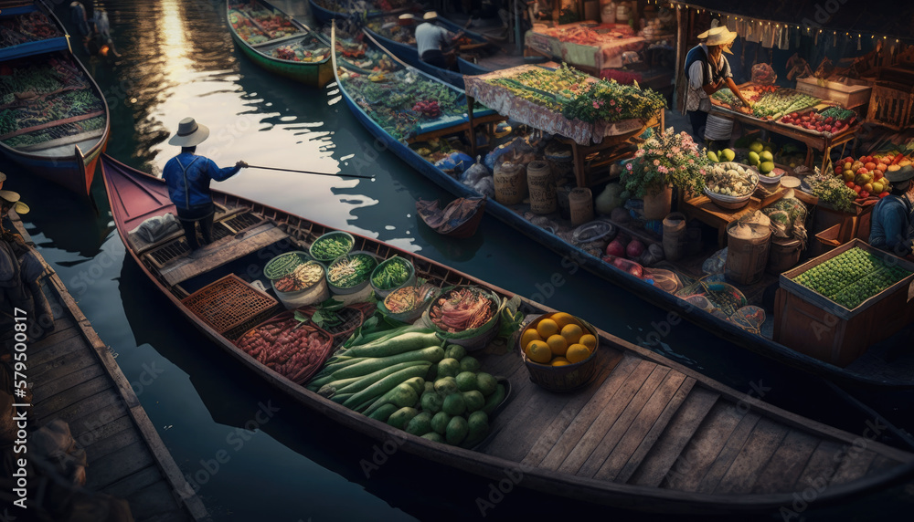 Floating market Bangkok Thailand created with generative AI technology Floating market Bangkok Thailand created with generative AI technology