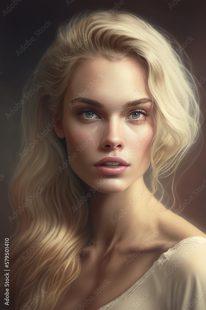 Portrait of beautiful blonde woman on grey background. generative AI Portrait of beautiful blonde woman on grey background. generative AI