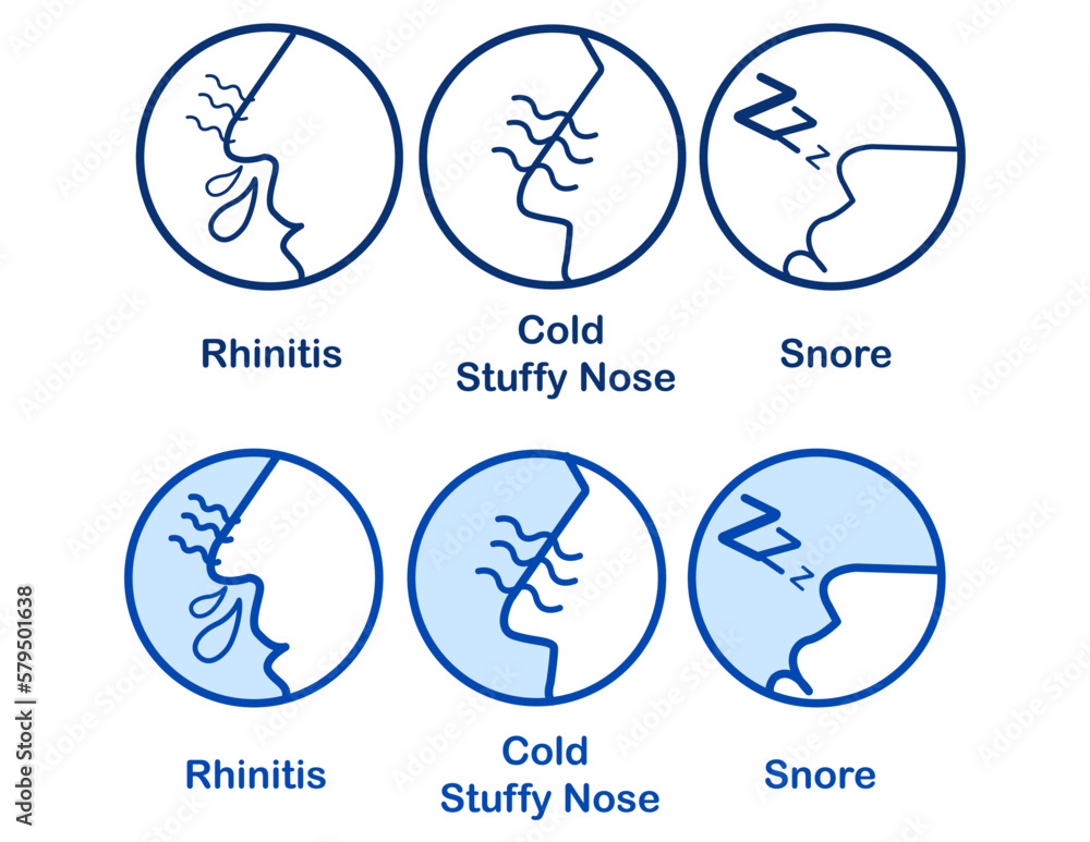 Rhinitis Cold Stuffy Nose Snore, Runny nose icon isolated . Rhinitis
