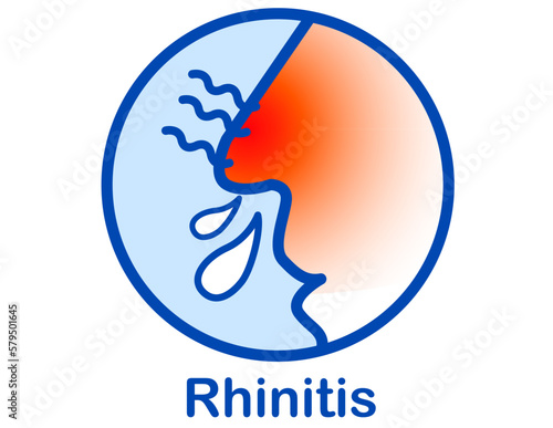 Rhinitis Cold Stuffy Nose Snore, Runny nose icon isolated . Rhinitis symptoms, treatment. Nose and sneezing. Nasal diseases. Vector Illustration