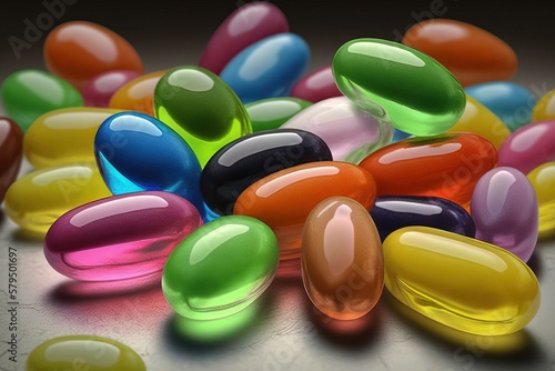 Close-up photo of sweet colorful jellybeans photo