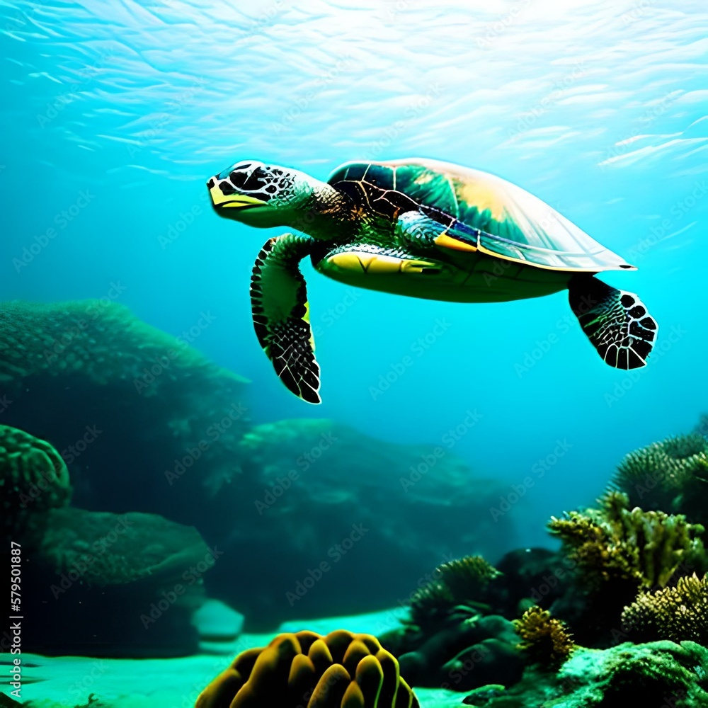 Fototapeta premium green turtle swimming