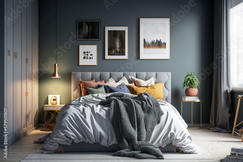 Illustration of modern bedroom. Ai generated illustration © pozitivo