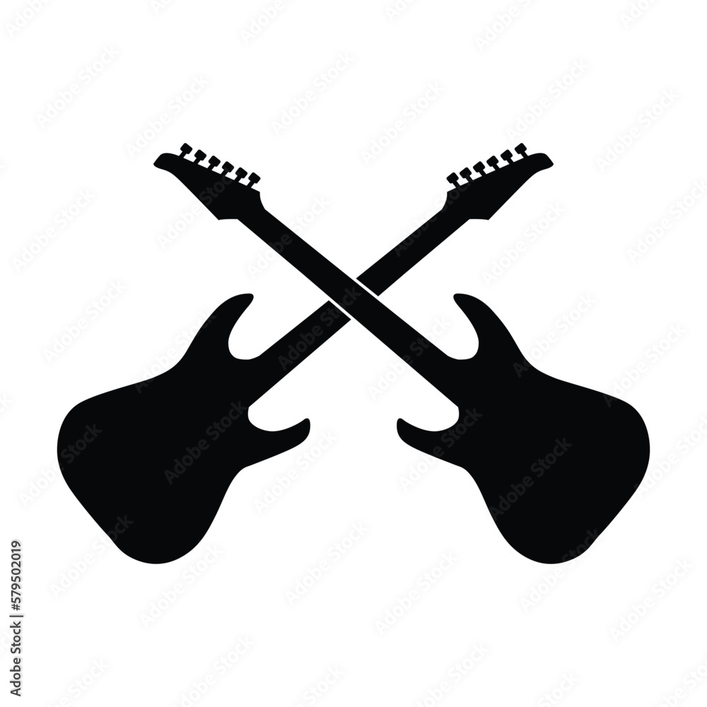 Black and white guitars. Acoustic and electric guitar outline musical