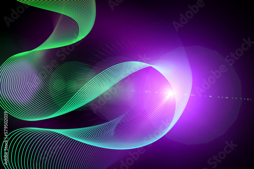 3d rendering, abstract background of colorful neon wavy line glowing in the dark. Modern simple wallpaper