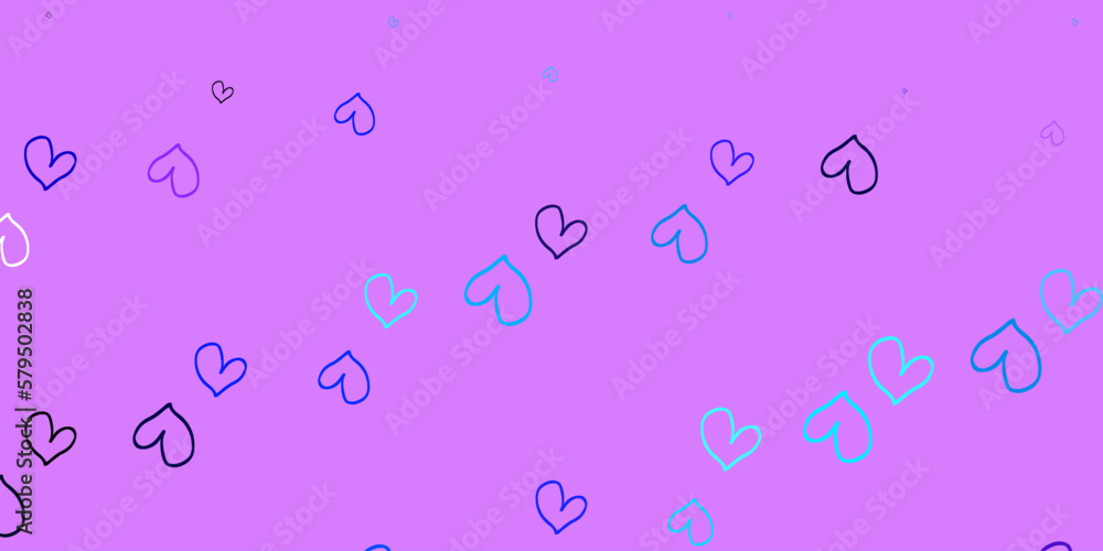 Light Pink, Blue vector template with doodle hearts.