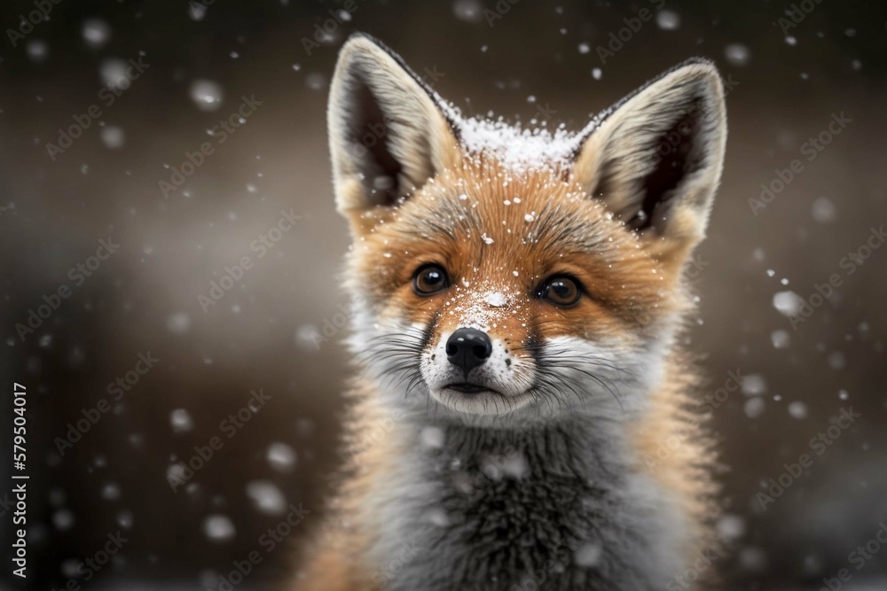 young fox seeing its first snow in the forest created with generative ...