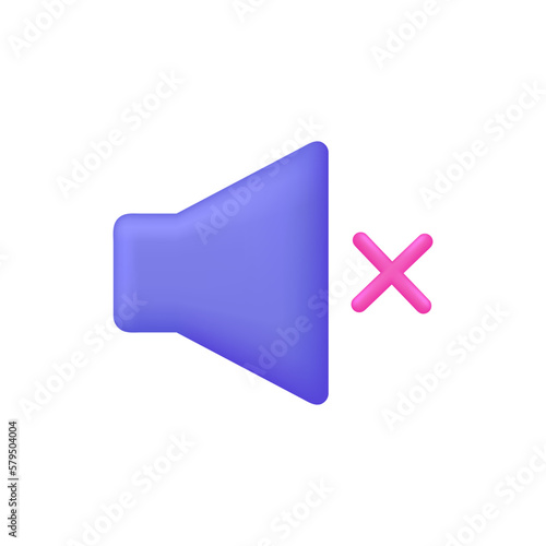 3D No music illustration. No speaker, no sound icon. Prohibition sign.