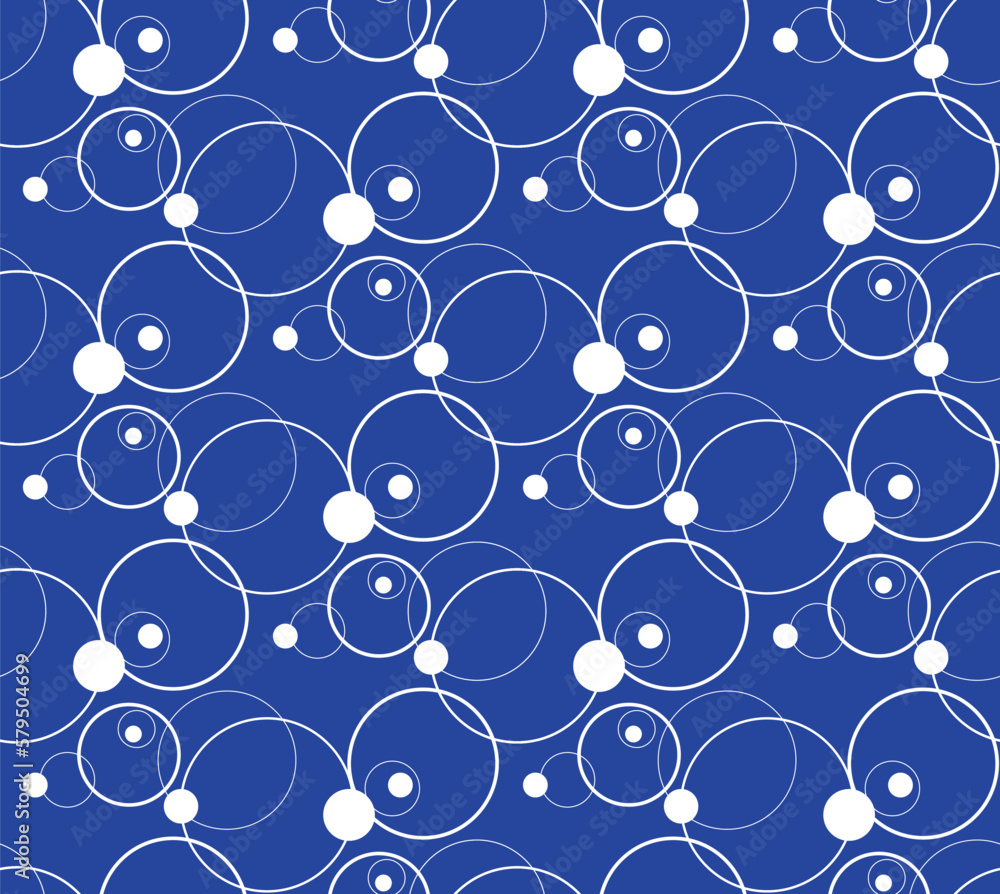 Blue background with linear circles of soap bulbs, stylized water, geometric pattern of circles, decorative pattern for wrapping paper, background, wallpaper