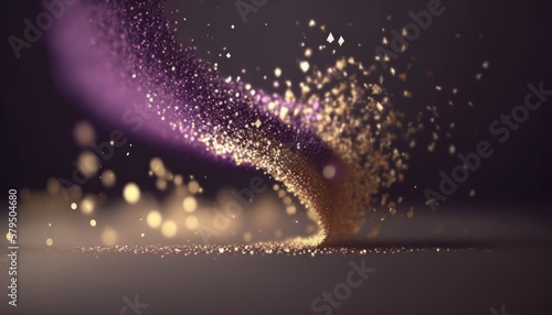 Organic 3D motion swirling and falling particle glitter art in purple. Created using Generative AI.