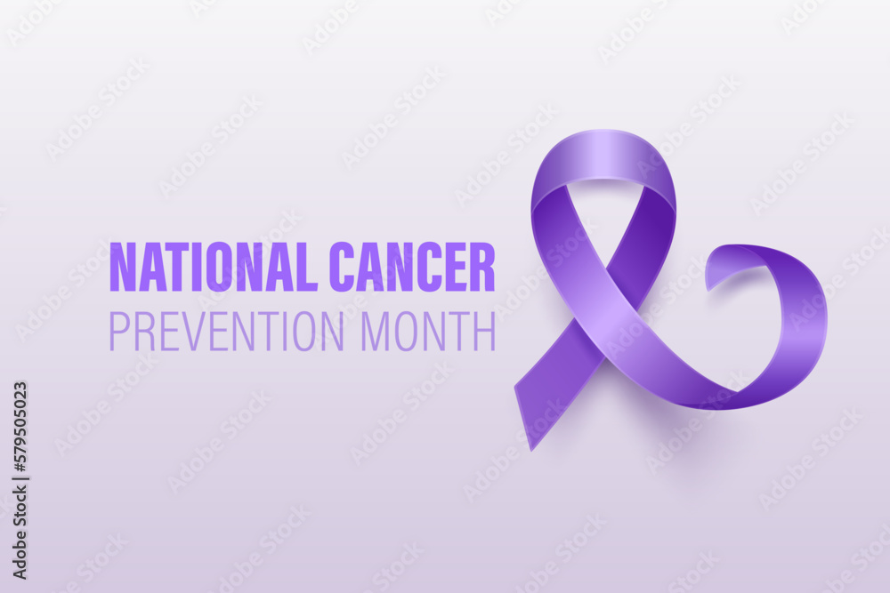 National Cancer Prevention Month Banner, Card, Placard with Vector 3d Realistic Lavender Ribbon on White Background. Cancer Prevention Awareness Month Symbol Closeup. World Cancer Day Concept National Cancer Prevention Month Banner, Card, Placard with Vector 3d Realistic Lavender Ribbon on White Background. Cancer Prevention Awareness Month Symbol Closeup. World Cancer Day Concept