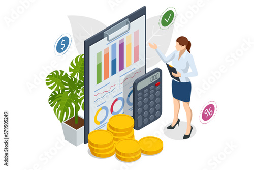 Isometric Business Analysis, Analytics, Research, Strategy statistic, Planning, Marketing, Finance chart, Financial planning, Data analysis, and Management strategy. Investment in securities
