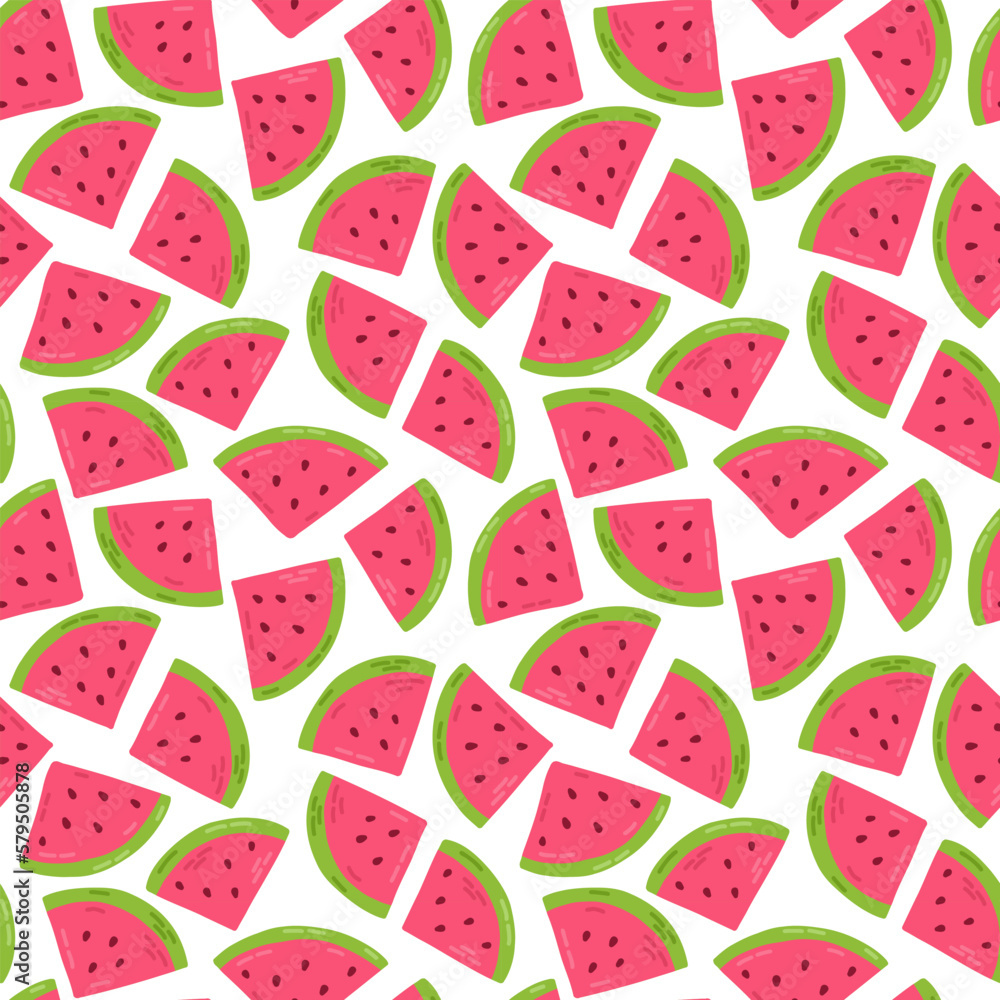 Summer fruits pattern with cute sweet watermelon. Hand drawn flat cartoon elements. Vector illustration Summer fruits pattern with cute sweet watermelon. Hand drawn flat cartoon elements. Vector illustration