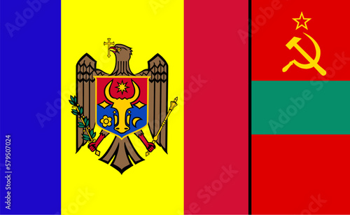 Moldova flag merge Transnistria flag vector illustration isolated.  Pridnestrovian Moldavian Republic symbol. Moldavia and Transnistria emblem banner.  photo
