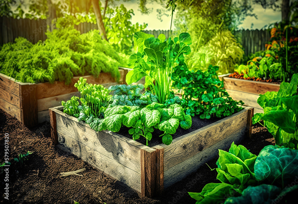 Organically Growing Crops in a Raised Wooden Plant-Bed: An AI-Generated Render Organically Growing Crops in a Raised Wooden Plant-Bed: An AI-Generated Render