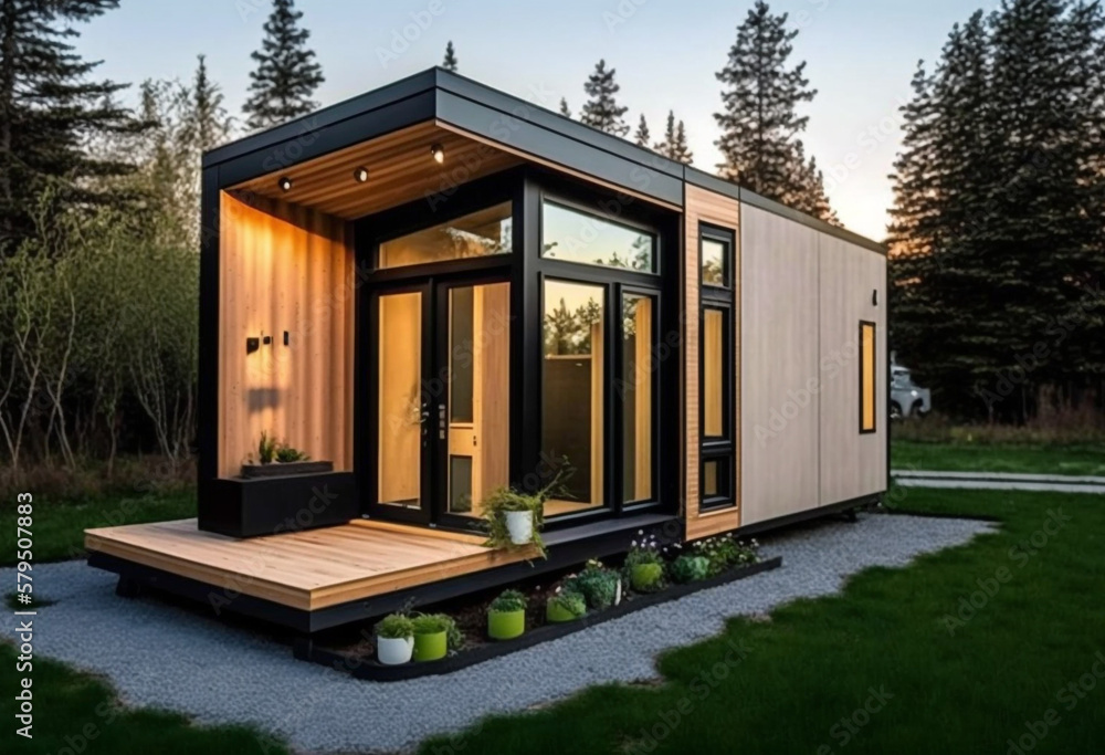 Modern Tiny Home Designs: AI-Generated Renderings of Rustic, Cozy, and Sustainable Tiny Houses - obrazy, fototapety, plakaty 
