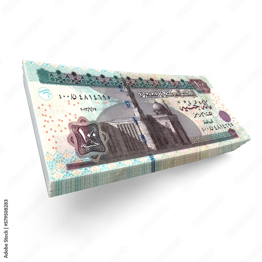 Money 100 Egyptian pounds 3d Egyptian-banknotes of 100 bills on white background - obrazy, fototapety, plakaty 