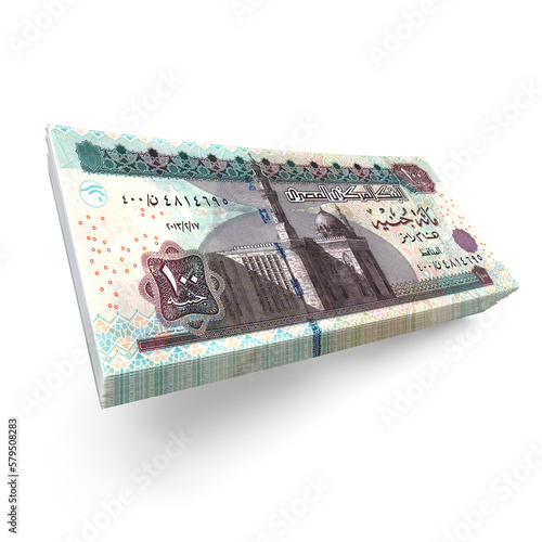 Money 100 Egyptian pounds 3d Egyptian-banknotes of 100 bills on white background photo