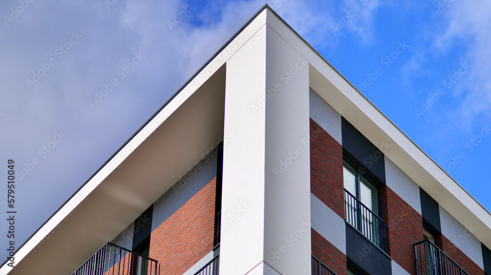 Modern architecture building facade with balconies. New apartments. Contemporary apartment building. Modern architecture building facade with balconies. New apartments. Contemporary apartment building.