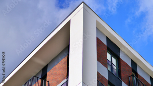 Modern architecture building facade with balconies. New apartments. Contemporary apartment building.