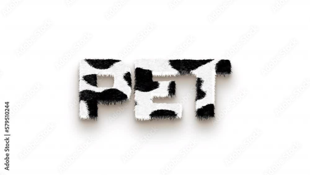PET 3D FUR TEXT WITH WIND ANIMATION WHITE BACKGROUND PET 3D FUR TEXT WITH WIND ANIMATION WHITE BACKGROUND