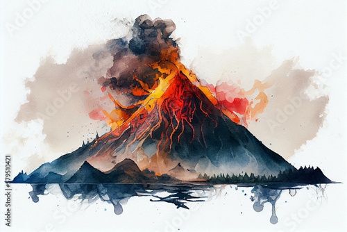 Volcanoes, watercolour style generative AI