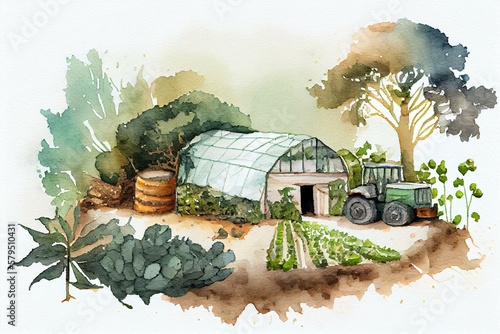 Sustainable agriculture, watercolour style generative AI photo
