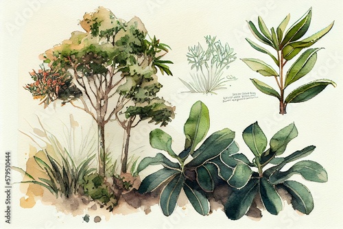Leinwand Poster Plant conservation, watercolour style generative AI