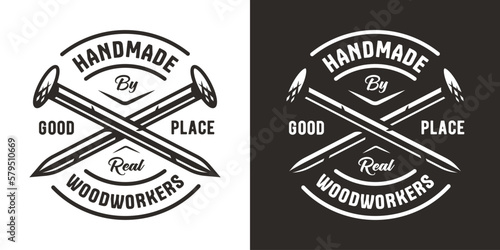 Metal nails for workshop and woodwork. Emblem or logo for joiner, handyman or handmade