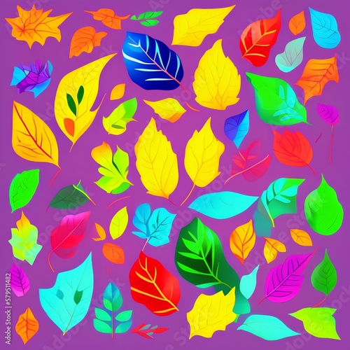 Flat colorful vector leaves set 8k - generative ai