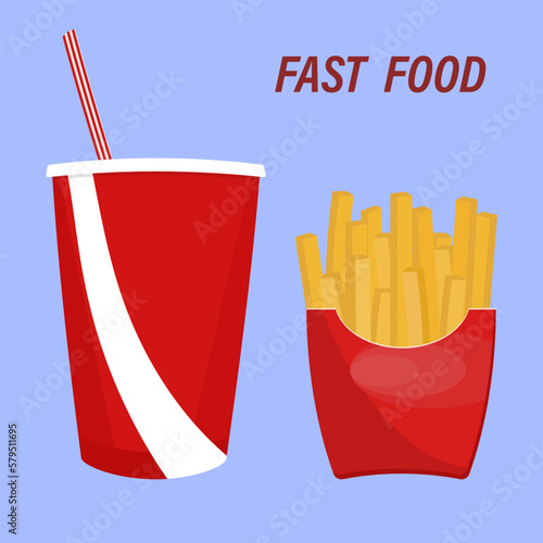 French fries and cola on a white background. Fast food.