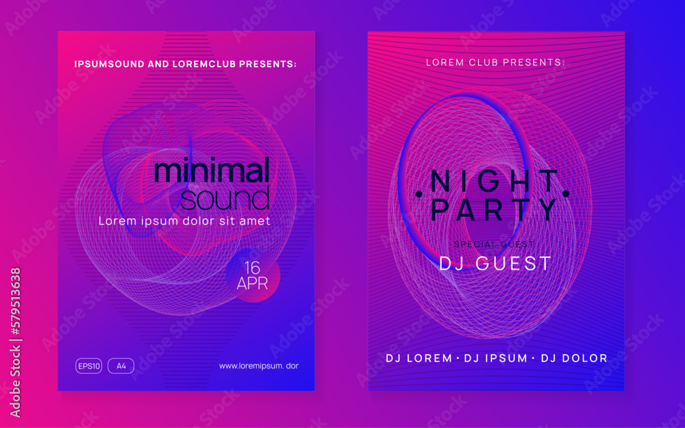 Neon club flyer. Electro dance music. Trance party dj. Electronic sound fest. Techno event poster. Neon club flyer. Electro dance music. Trance party dj. Electronic sound fest. Techno event poster.