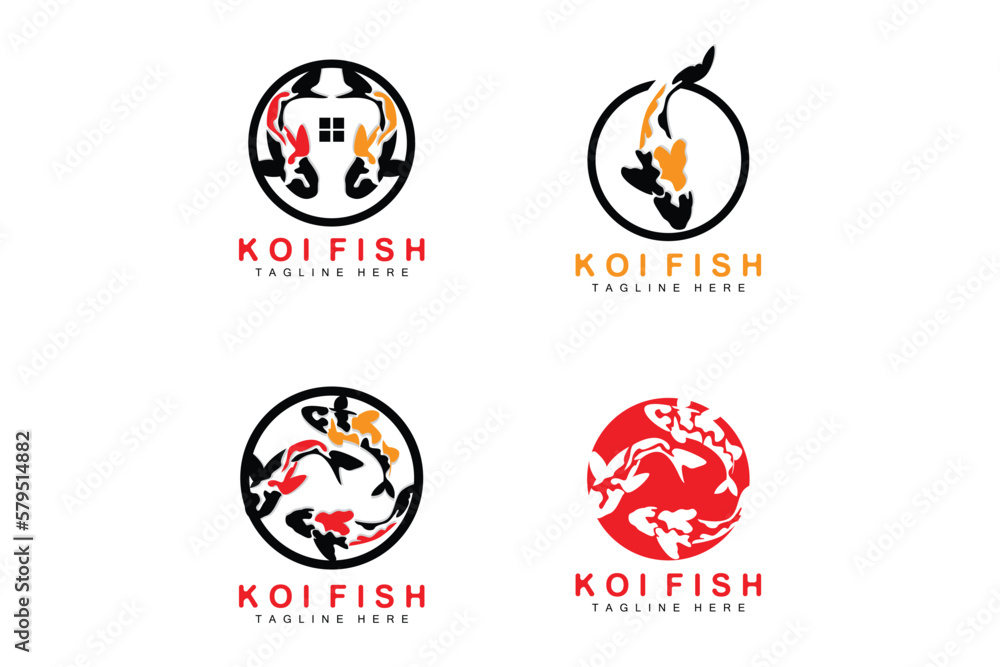 Koi Fish Logo Design, Chinese Lucky And Triumph Ornamental Fish Vector, Company Brand Gold Fish Icon