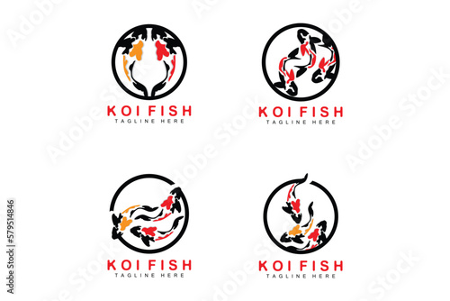 Koi Fish Logo Design, Chinese Lucky And Triumph Ornamental Fish Vector, Company Brand Gold Fish Icon