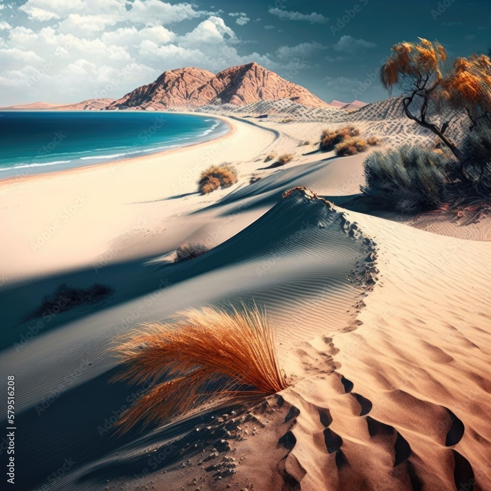 Hills of Sand: A Majestic Landscape of Earthy Tones and Rolling Dunes, Captured in Stunning Detail - obrazy, fototapety, plakaty 