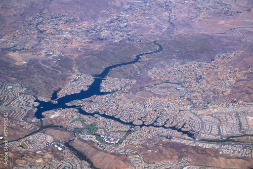  aerial view of canyon lake reservoir riverside county, ca