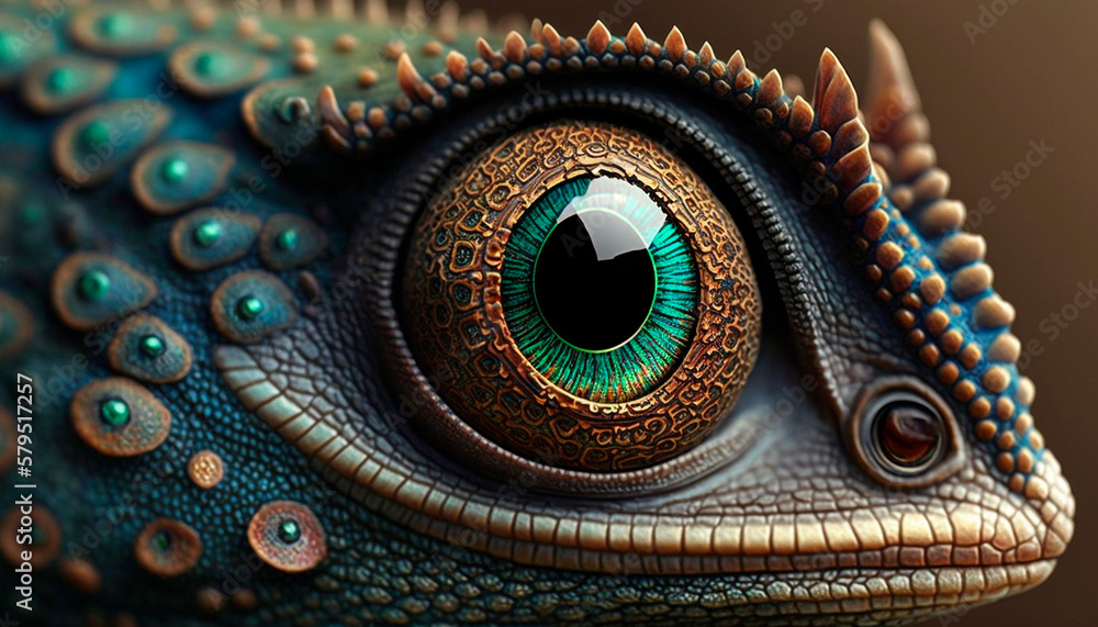 A close-up eyes of chameleon, generative ai