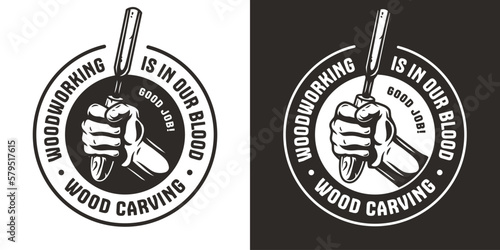 Chisel in hand for wood craft workshop. Carpenter tool or equipment for repair, professional carpentry work