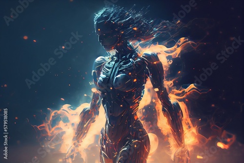 Android, humanoid Futuristic ilustrarion. AI Generated. © Mr.Everrest