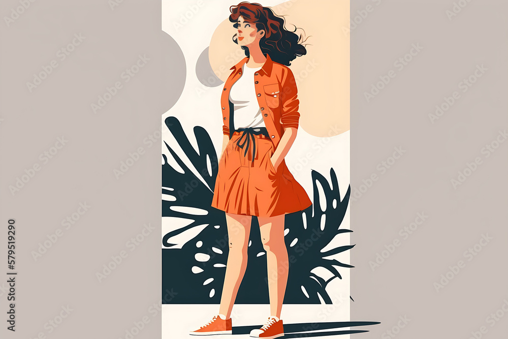 Flat vector illustration An attractive young woman poses isolated on PNG background. Flat vector illustration An attractive young woman poses isolated on PNG background.