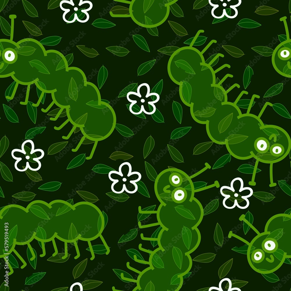 Fototapeta premium Cartoon summer animals seamless caterpillars pattern for notebooks and wrapping paper and kids clothes print