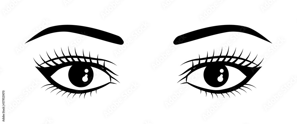 Realistic woman eyes black and white