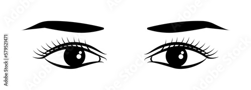 Realistic woman eyes black and white