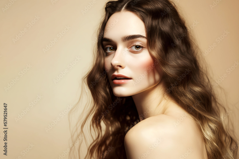 Naklejka premium Portrait of young beautiful woman. Digitally AI generated image. 