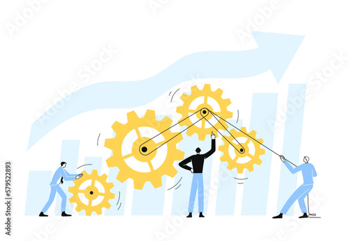 Business working process workflow. Group of people keeps the mechanism running